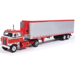 1950 Kenworth Bullnose - Red and White with vintage chrome trailer 1:64 Scale Diecast Model Truck by IXO Models