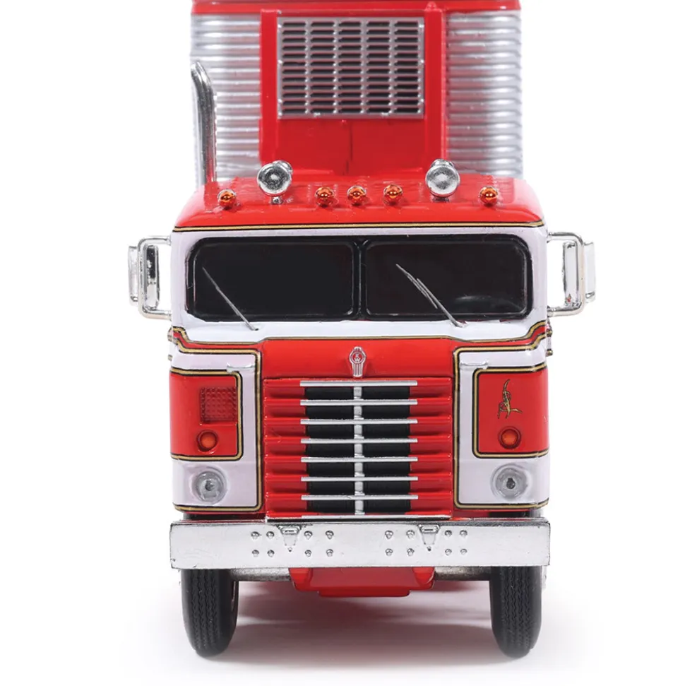 1950 Kenworth Bullnose - Red and White with vintage chrome trailer 1:64 Scale Diecast Model Truck by IXO Models
