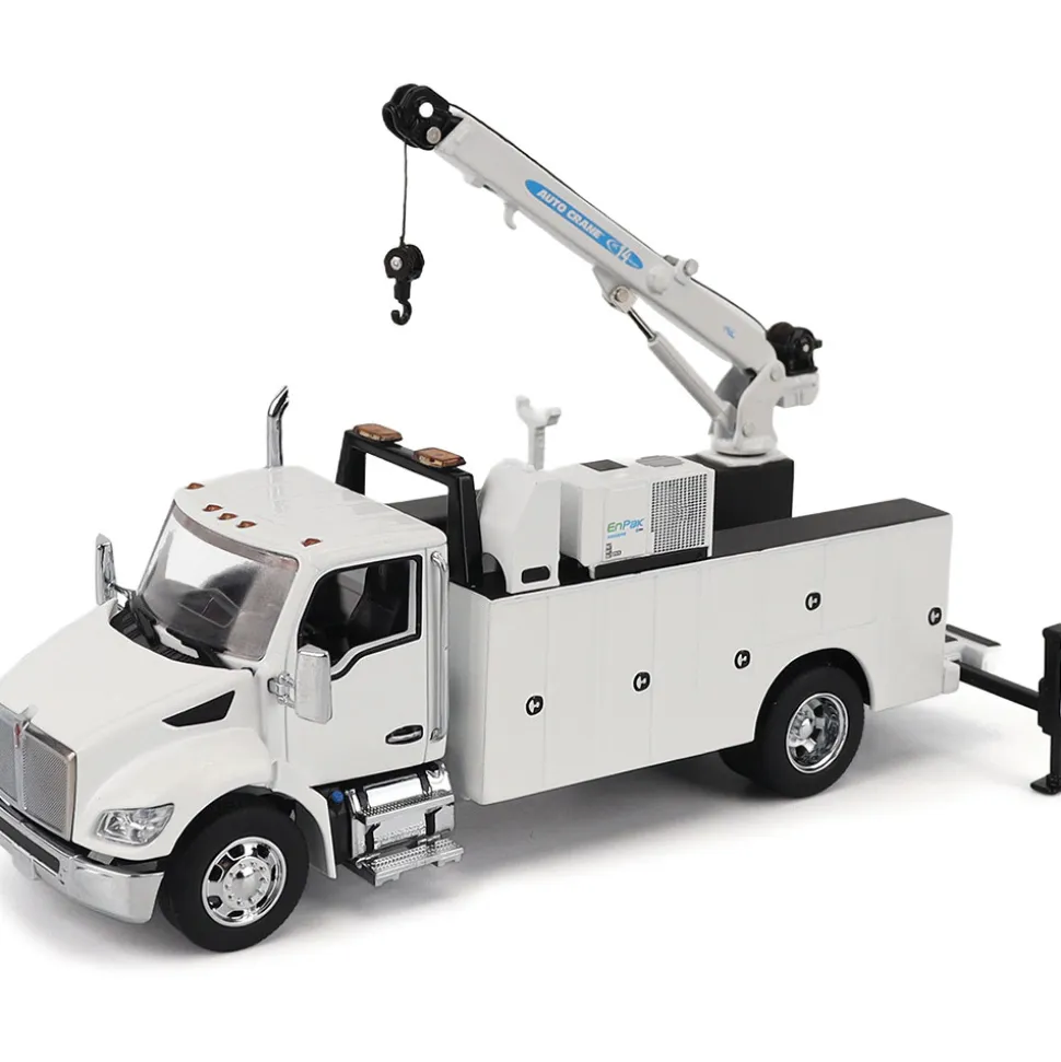 Kenworth T380 Auto-Crane Titan85-Body HC14-Crane Work Truck with Miller EnPak - White 1:50 Scale Diecast Model Truck by Diecast Masters