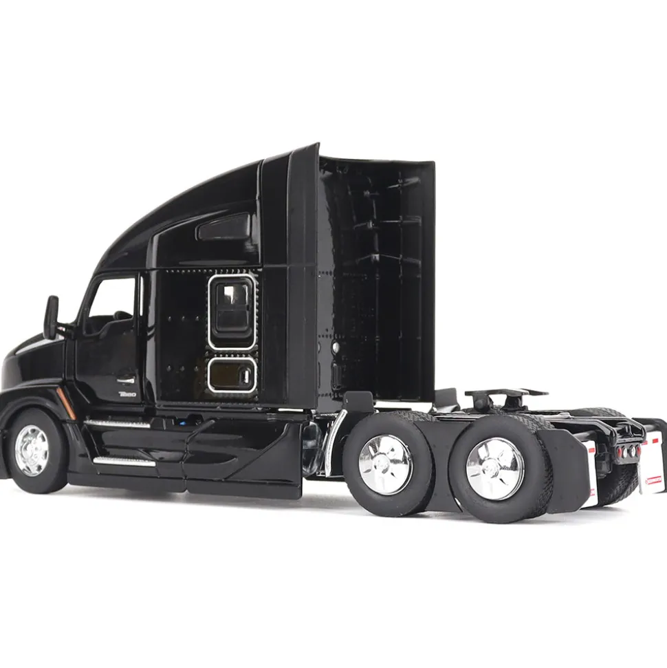 Kenworth T680 76in High Roof Sleeper Cab Tandem Tractor - Black 1:50 Scale Diecast Model Truck by Diecast Masters