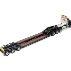 Kenworth T880 SBFA Daycab Tridem Tractor with Trail King TK120 HDG Lowboy Trailer - Black 1:50 Scale Diecast Model Truck by Diecast Masters
