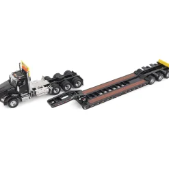 Kenworth T880 SBFA Daycab Tridem Tractor with Trail King TK120 HDG Lowboy Trailer - Black 1:50 Scale Diecast Model Truck by Diecast Masters