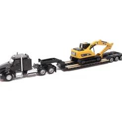 Kenworth T880s SBFS Sleeper Tandem Tractor, Lowboy Trailer & Caterpillar 320D L Hydraulic Excavator 1:87 Scale Diecast Construction by Diecast Masters