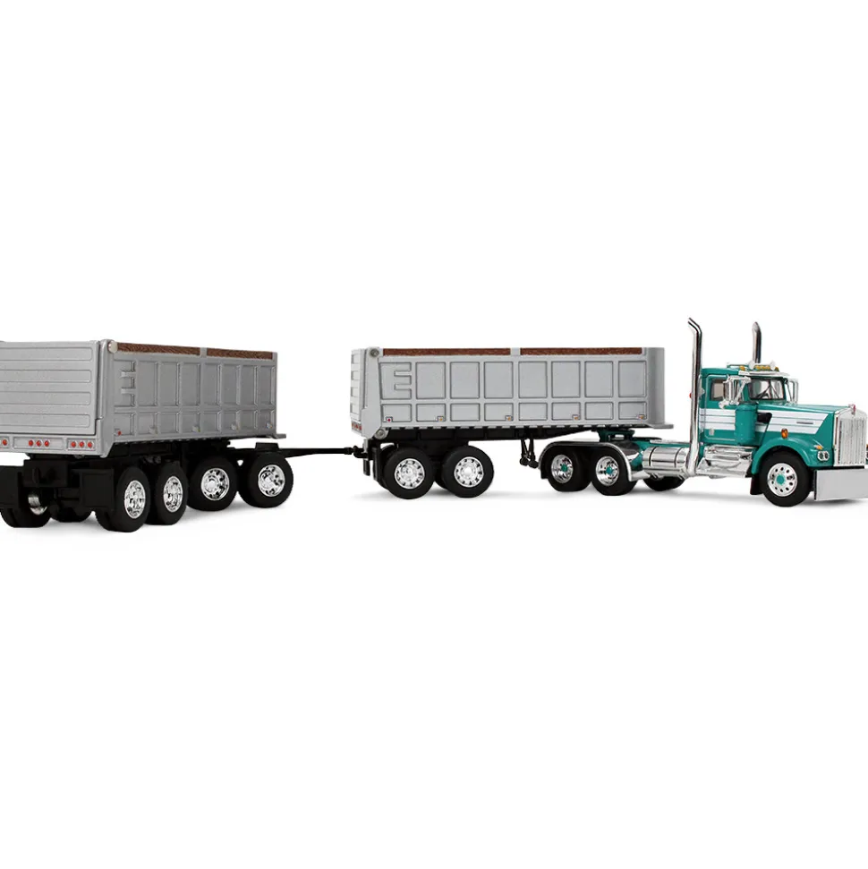 Kenworth W900A Day Cab & 22' Dual End Dump Trailers 1:64 Scale Diecast Model Truck by Diecast Promotions