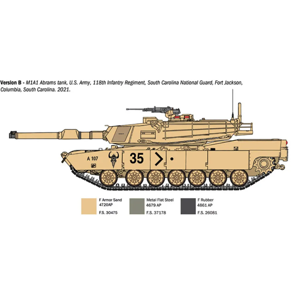 M1A1/A2 Abrams 1/35 Kit 1:35 Scale Plastic Model Kit by Italeri