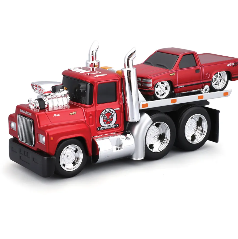 1980 MACK R685ST Flatbed & 1993 Chevy 454 SS - Muscle Transports 1:64 Scale by Muscle Machines