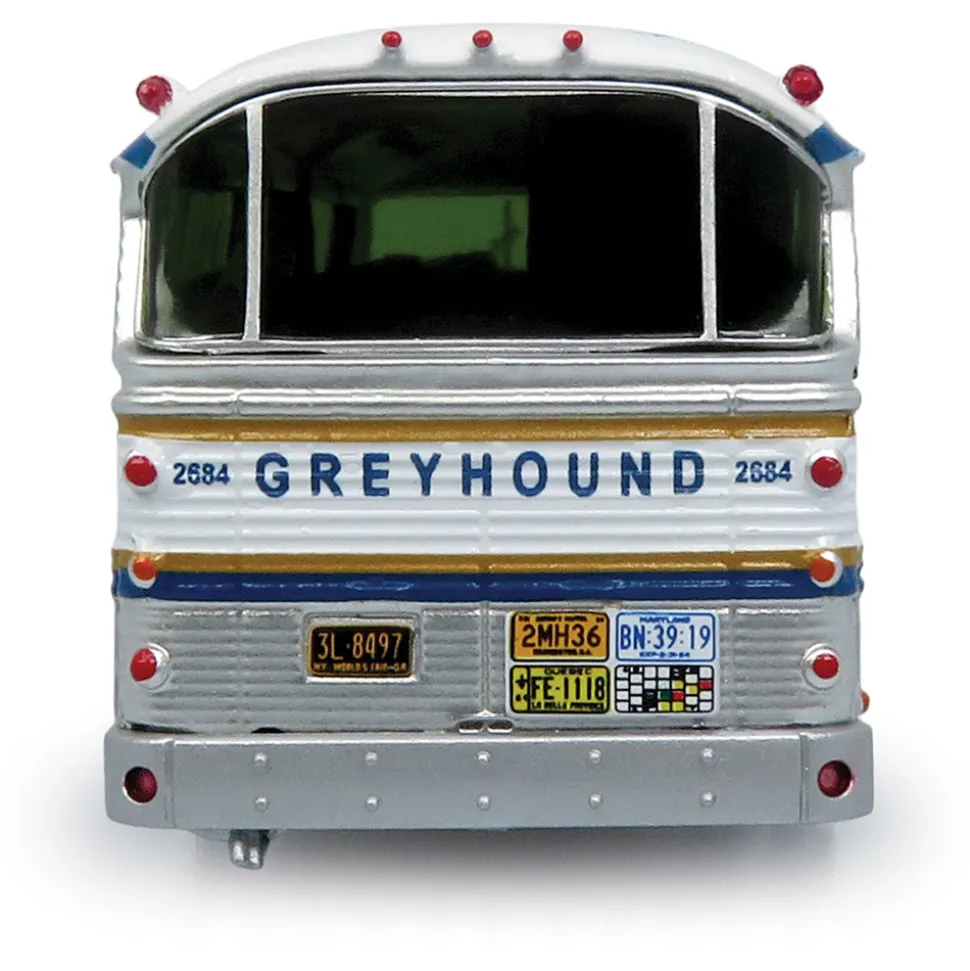 1964 MCI MC-5A Coach: Greyhound Gold Stripe 50th Anniversary 1:87 Scale Diecast Model Bus by Iconic Replicas