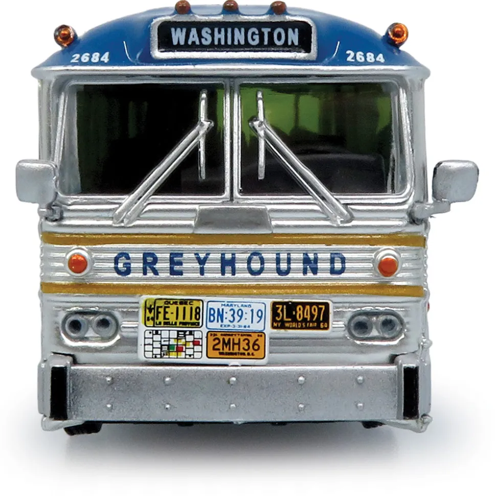 1964 MCI MC-5A Coach: Greyhound Gold Stripe 50th Anniversary 1:87 Scale Diecast Model Bus by Iconic Replicas