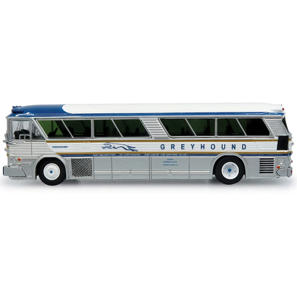 1964 MCI MC-5A Coach: Greyhound Gold Stripe 50th Anniversary 1:87 Scale Diecast Model Bus by Iconic Replicas