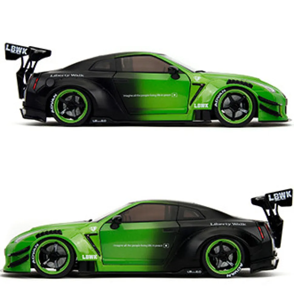 Nissan GT-R (R35) Liberty Walk - Pink Slips Metallic Green 1:18 Scale Diecast Model Car by Pink Slips