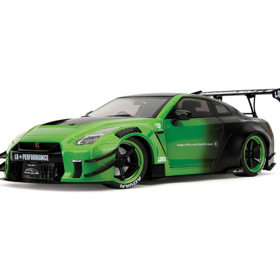 Nissan GT-R (R35) Liberty Walk - Pink Slips Metallic Green 1:18 Scale Diecast Model Car by Pink Slips
