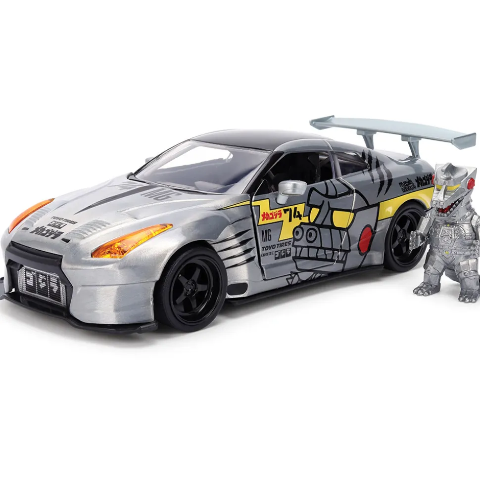2009 Nissan GT-R (R35) W/Mechagodzilla Diecast Figure 1:24 Scale Diecast Model Car by Jada Toys