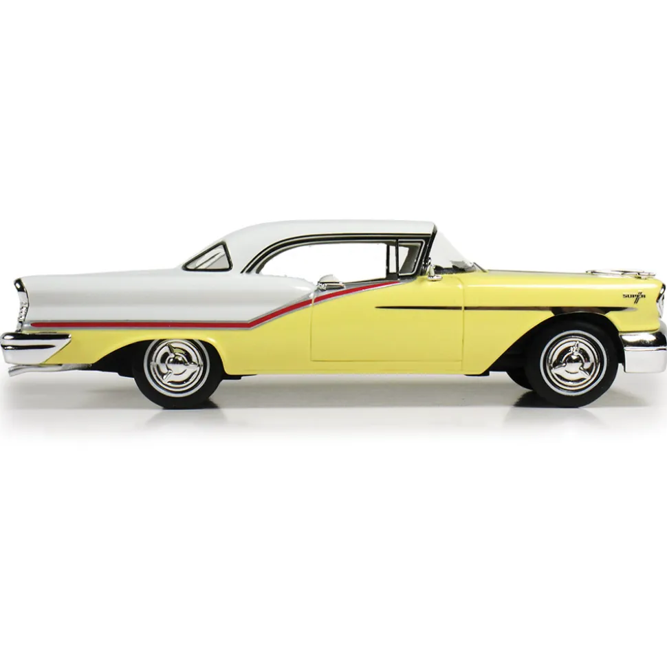 1957 Oldsmobile Starfire Coronado - Yellow & Alcan White 1:43 Scale Cast Resin Model Car by Goldvarg Collection