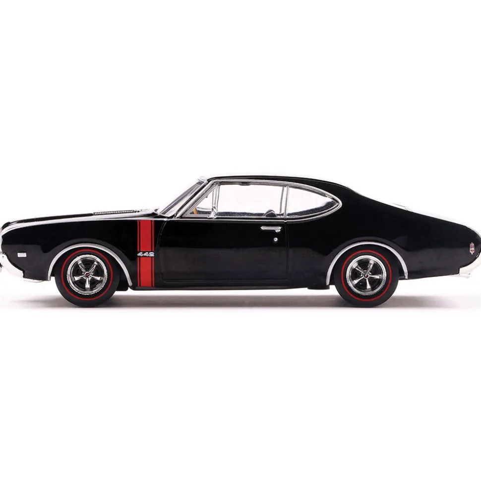 1968 Oldsmobile 442 W-30 - Ebony Black w/ Red Stripes 1:43 Scale Diecast Model Car by IXO Models