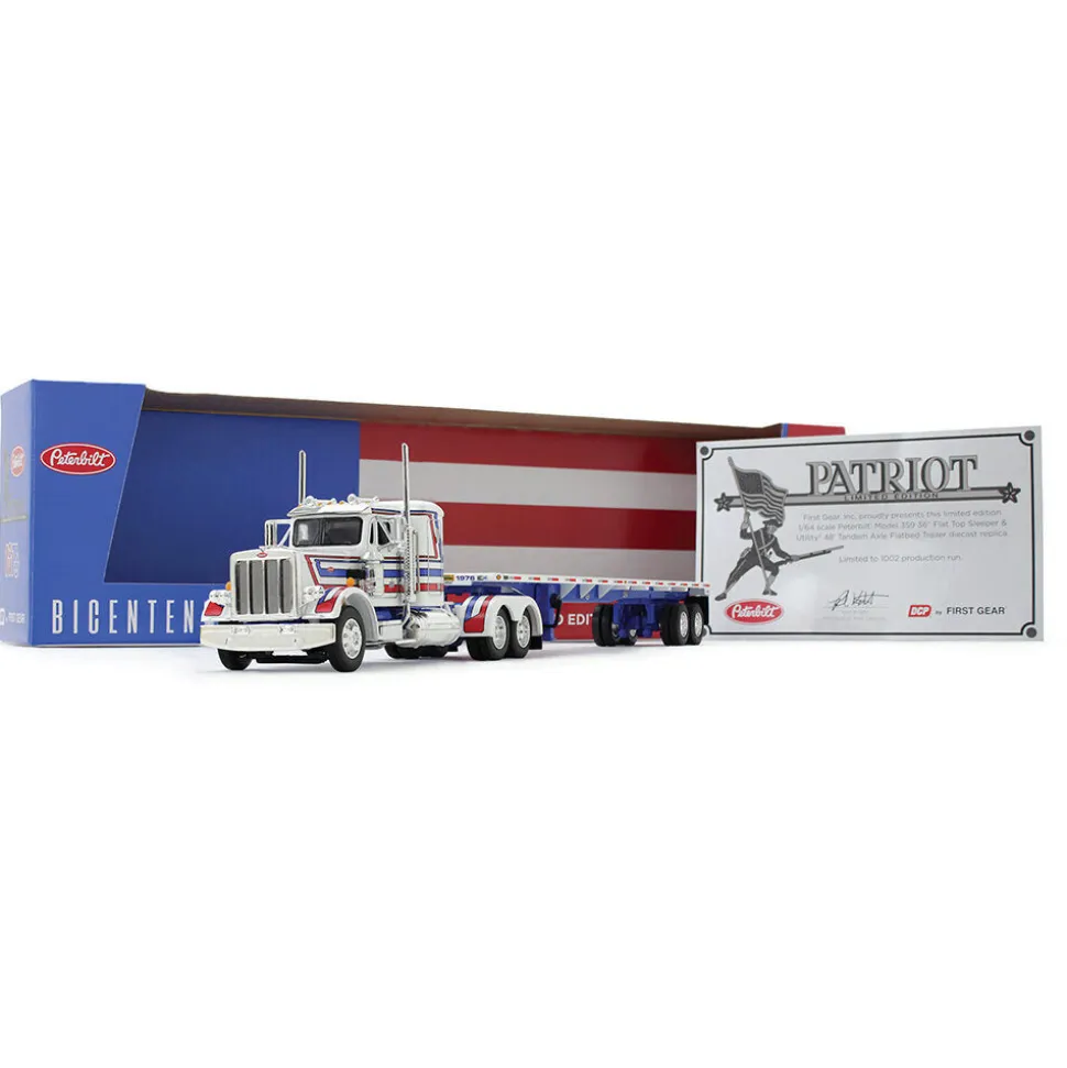 Peterbilt Bicentennial 359 Flat Top Sleeper & 48' Flatbed 1:64 Scale Diecast Model Truck by Diecast Promotions