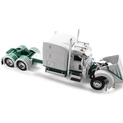 Peterbilt Model 389 63" Mid-Roof Sleeper & 53' Utility Trailer - White/Green 1:64 Scale Diecast Model Truck by Diecast Promotions