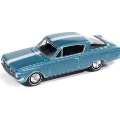 1965 Plymouth Barracuda Formula S - Medium Turquoise Poly w/White Stripe 1:64 Scale Diecast Model Car by Auto World