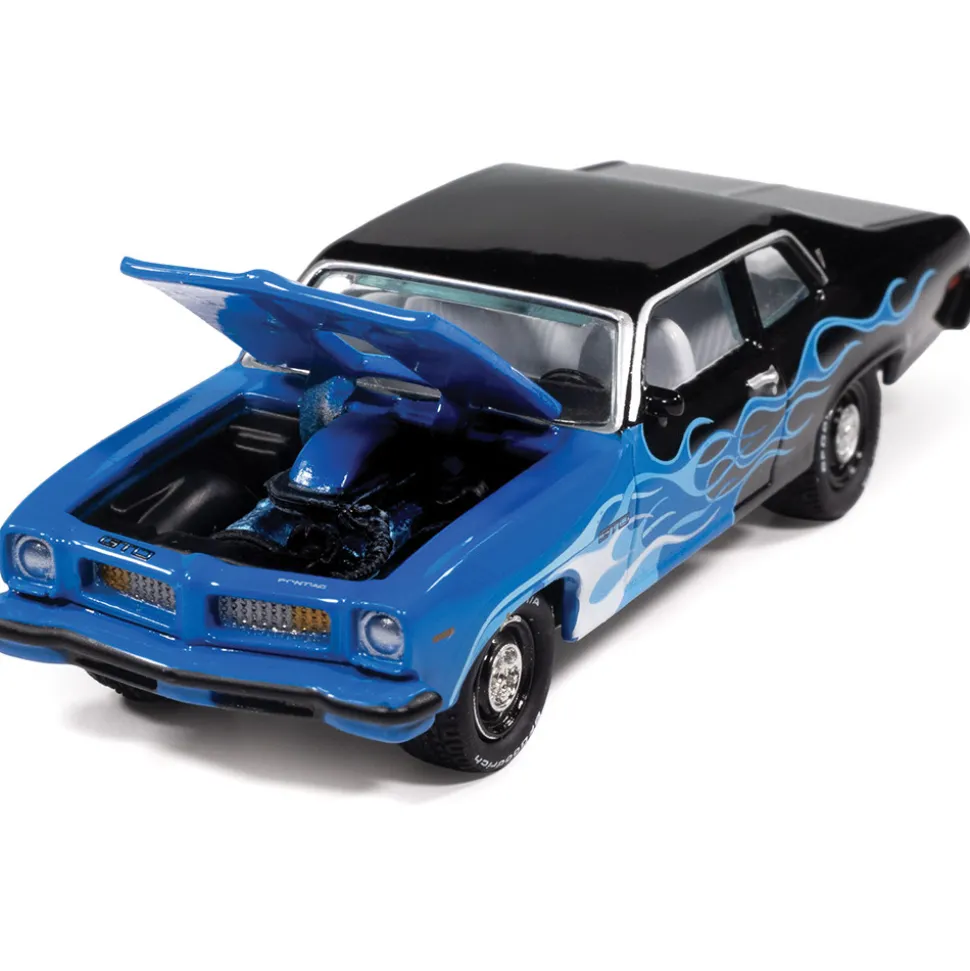 1974 Pontiac GTO - Black/Shades of Blue 1:64 Scale Diecast Model Car by Johnny Lightning
