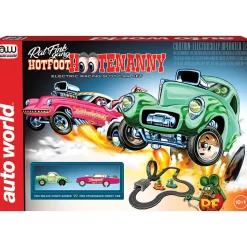 Rat Fink Gang Hotfoot Hootenanny 14 1/2' Race Set with 1953 Studebaker Funny Car & 1941 Willy's Coupe Gasser 1:64 Scale Electric Race Set by Auto World