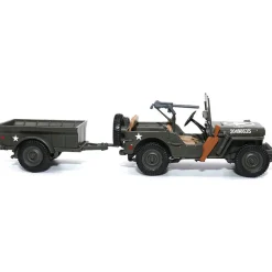 1/4-Ton Willys Jeep with Trailer 1/43 Die Cast Model 1:43 Scale Metal by Militaria Diecast