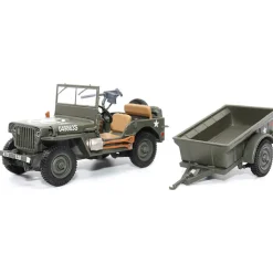 1/4-Ton Willys Jeep with Trailer 1/43 Die Cast Model 1:43 Scale Metal by Militaria Diecast