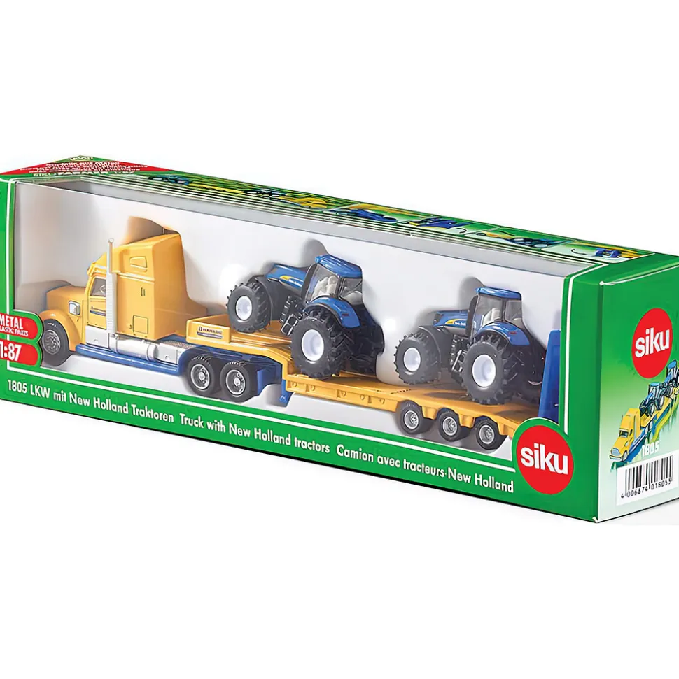 Tractor Trailer Truck With New Holland Tractors 1:87 Scale Diecast Model Truck by Siku