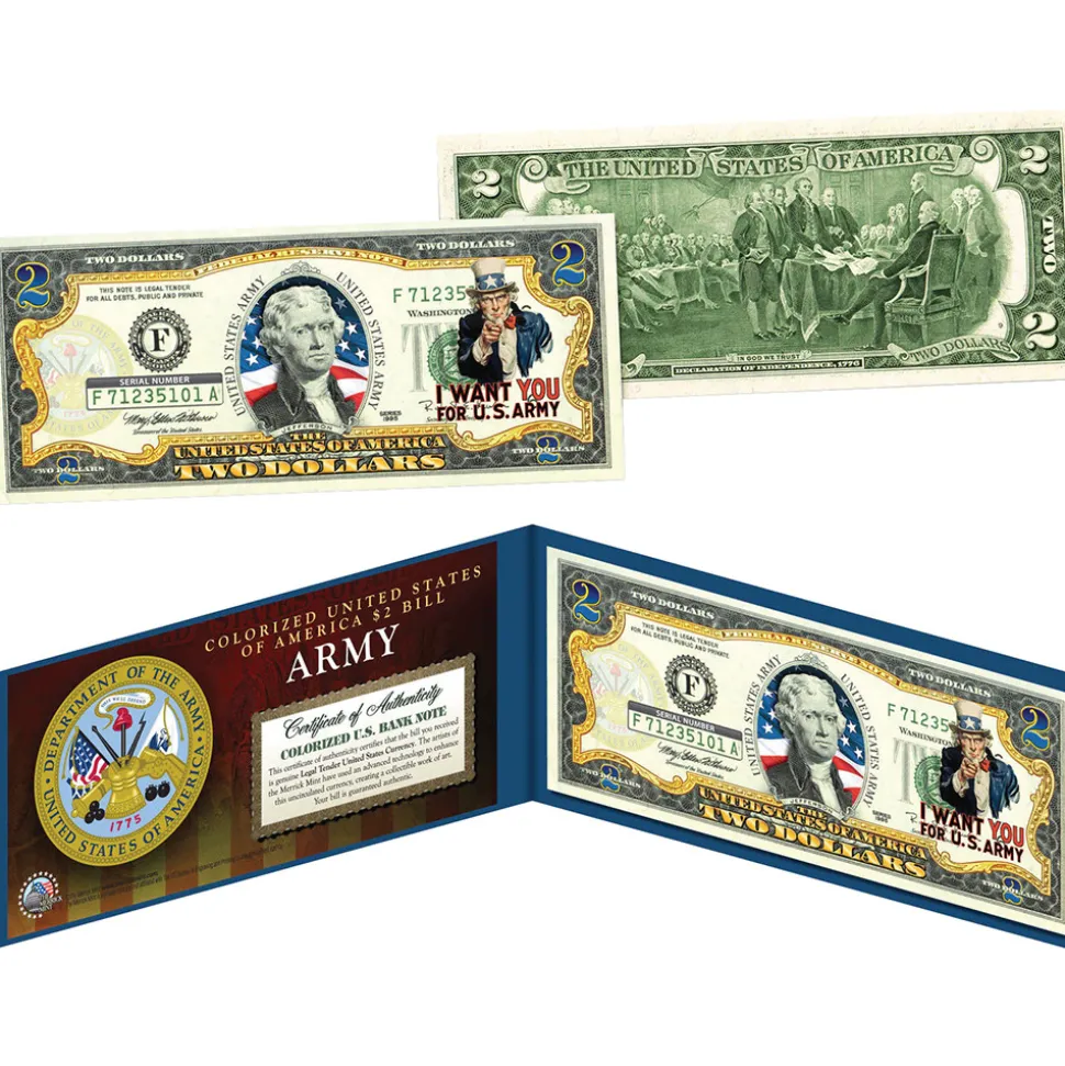 Uncle Sam "I Want You" Colorized $2 Bill Army_WWII_2Bill by Merrick Mint
