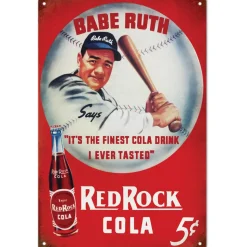 Vintage Red Rock Cola Babe Ruth Metal Sign by Desperate Enterprises