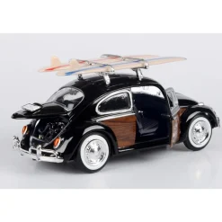 Volkswagen Beetle with Surfboard - Black 1:24 Scale Diecast Model Car by Motormax