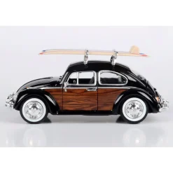 Volkswagen Beetle with Surfboard - Black 1:24 Scale Diecast Model Car by Motormax