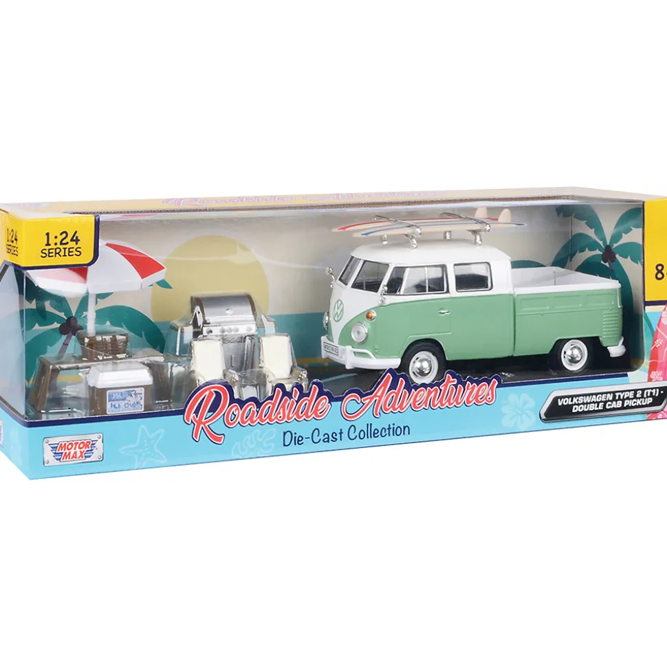 Volkswagen Type 2 (T1) - Double Cab Pickup - Roadside Adventures 1:24 Scale Diecast Model Truck by Motormax