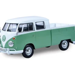 Volkswagen Type 2 ( T1 ) - Pickup-2-White / Green 1:24 Scale Diecast Model Truck by Motormax