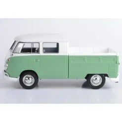 Volkswagen Type 2 ( T1 ) - Pickup-2-White / Green 1:24 Scale Diecast Model Truck by Motormax