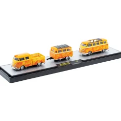 1960 VW Double Cab Truck with 1960 VW 15-Window Bus - Fanta 1:64 Scale Diecast Model Truck by M2 Machines