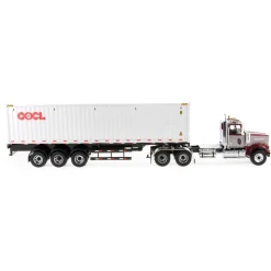 Western Star 4900 SFFA Day Cab with 40' Dry Goods Sea Container - Red& Gray - OOCL - White 1:50 Scale Diecast Model Truck by Diecast Masters