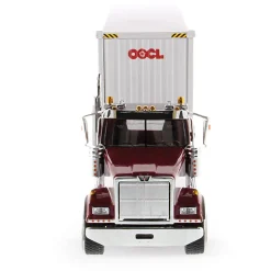 Western Star 4900 SFFA Day Cab with 40' Dry Goods Sea Container - Red& Gray - OOCL - White 1:50 Scale Diecast Model Truck by Diecast Masters