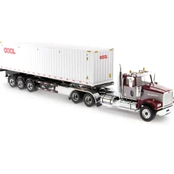 Western Star 4900 SFFA Day Cab with 40' Dry Goods Sea Container - Red& Gray - OOCL - White 1:50 Scale Diecast Model Truck by Diecast Masters