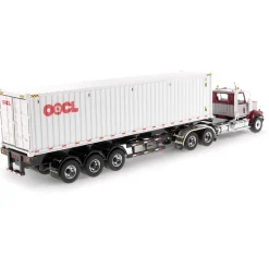 Western Star 4900 SFFA Day Cab with 40' Dry Goods Sea Container - Red& Gray - OOCL - White 1:50 Scale Diecast Model Truck by Diecast Masters