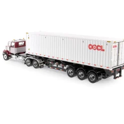 Western Star 4900 SFFA Day Cab with 40' Dry Goods Sea Container - Red& Gray - OOCL - White 1:50 Scale Diecast Model Truck by Diecast Masters